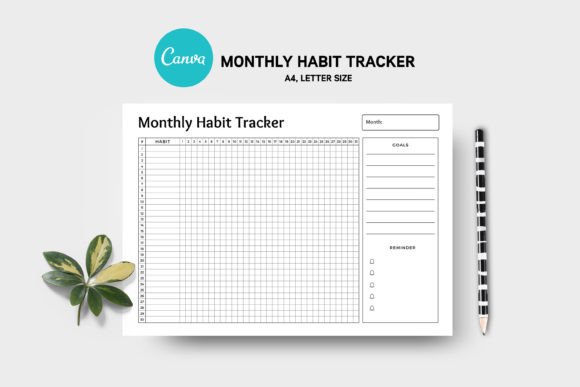 Download Editable Canva Monthly Habit Tracker - Tracker Collection