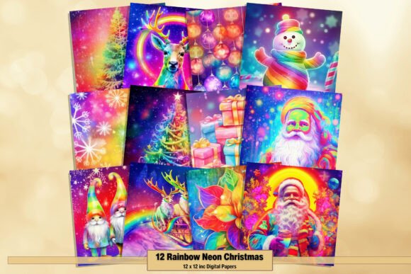 Download Rainbow Neon Christmas Bundle Digitals - Premium Bundle