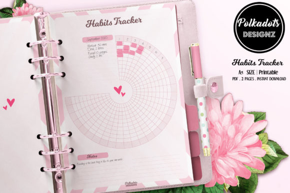 Download Habits Tracker Planner - Pink Hearts - Tracker Collection